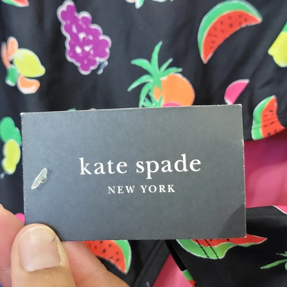 KATE SPADE Rash Guard Size M‎ Black/multi Fruits Swimsuit Long Sleeve NWT
